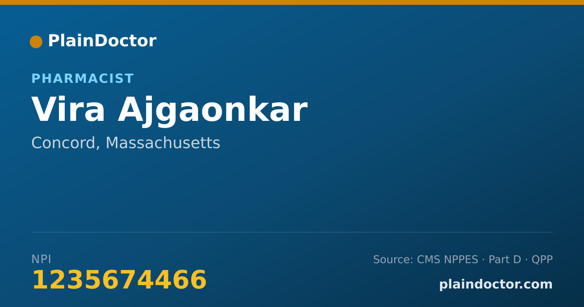 Shareable card for Vira Ajgaonkar - Pharmacist, Concord, MA