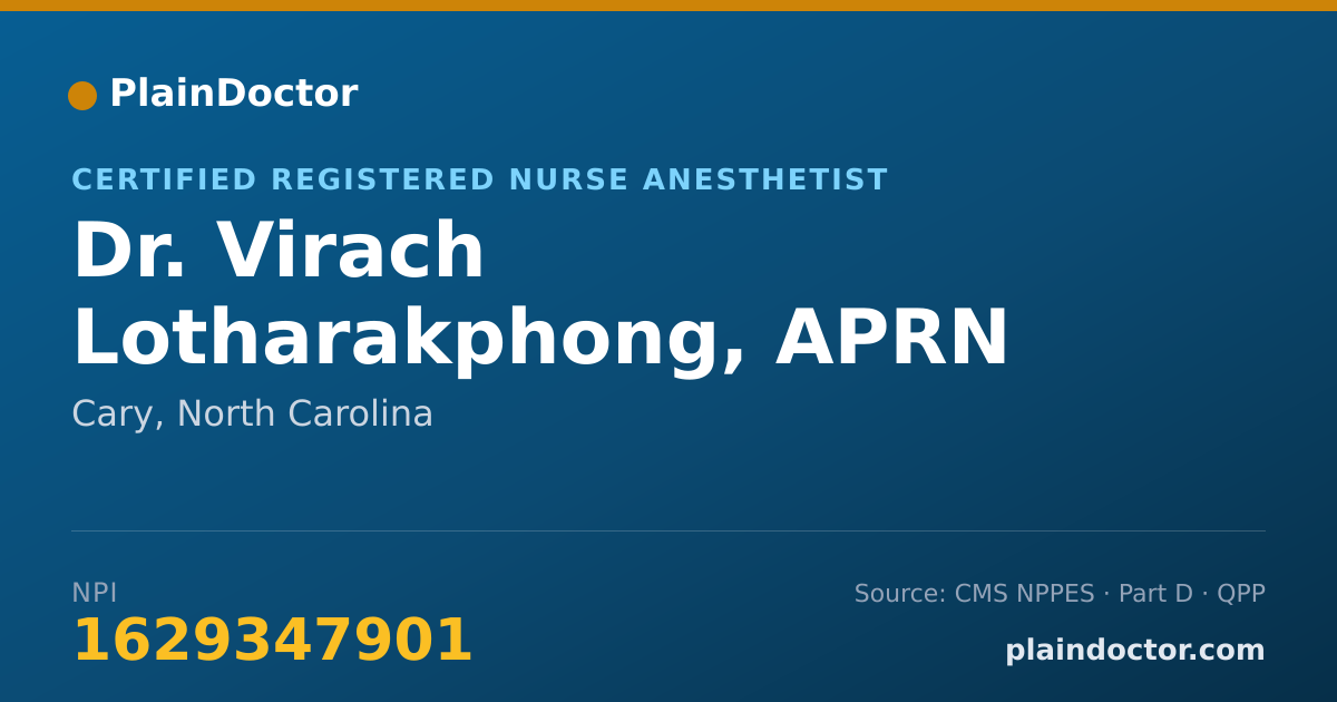 Shareable card for Virach Lotharakphong, APRN CRNA - Certified Registered Nurse Anesthetist, Cary, NC