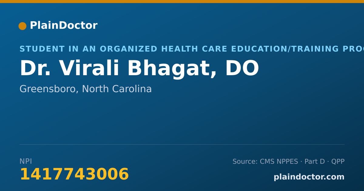 Shareable card for Virali Bhagat, DO - Student in an Organized Health Care Education/Training Program, Greensboro, NC