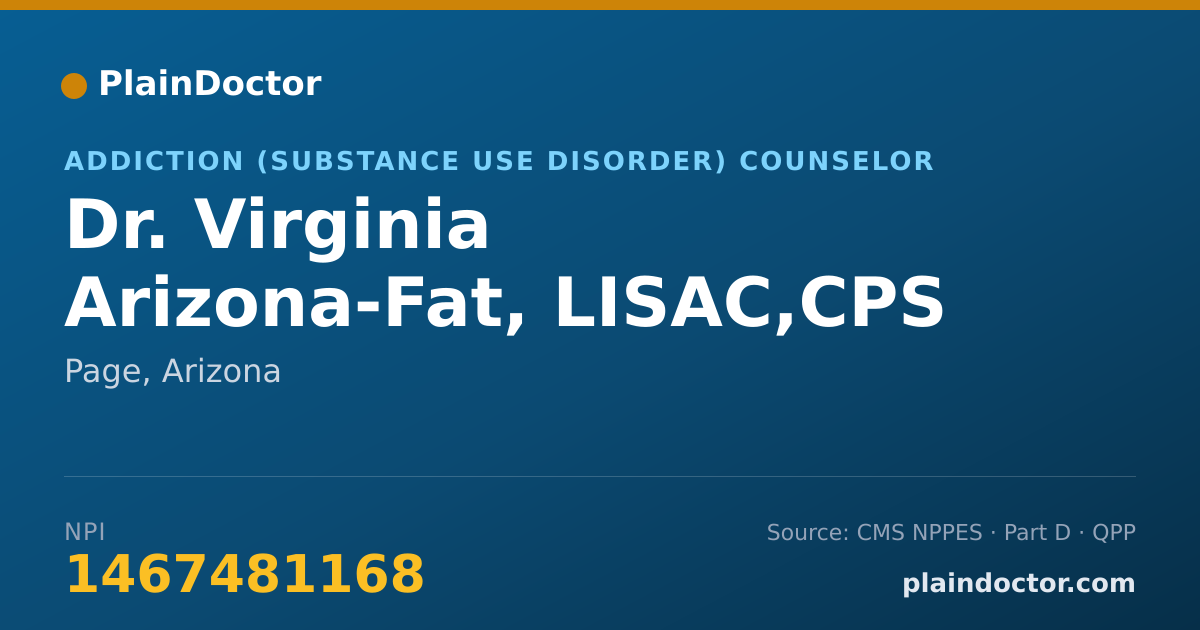 Shareable card for Virginia Arizona-Fat, LISAC,CPS - Addiction (Substance Use Disorder) Counselor, Page, AZ