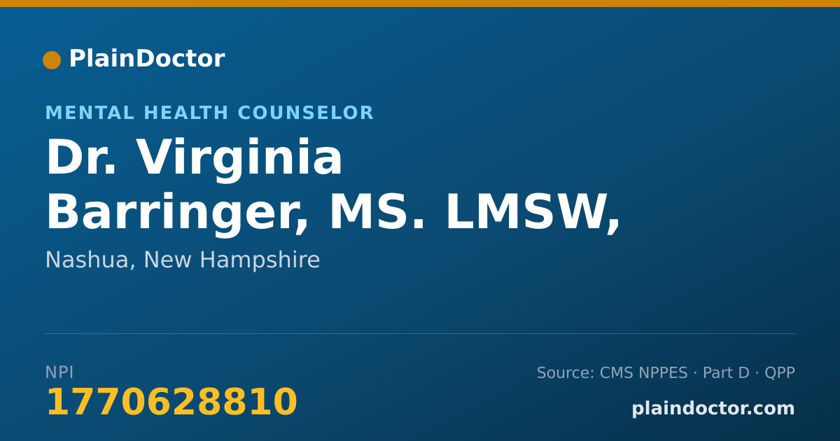 Shareable card for Virginia Barringer, MS. LMSW, LICSW - Mental Health Counselor, Nashua, NH