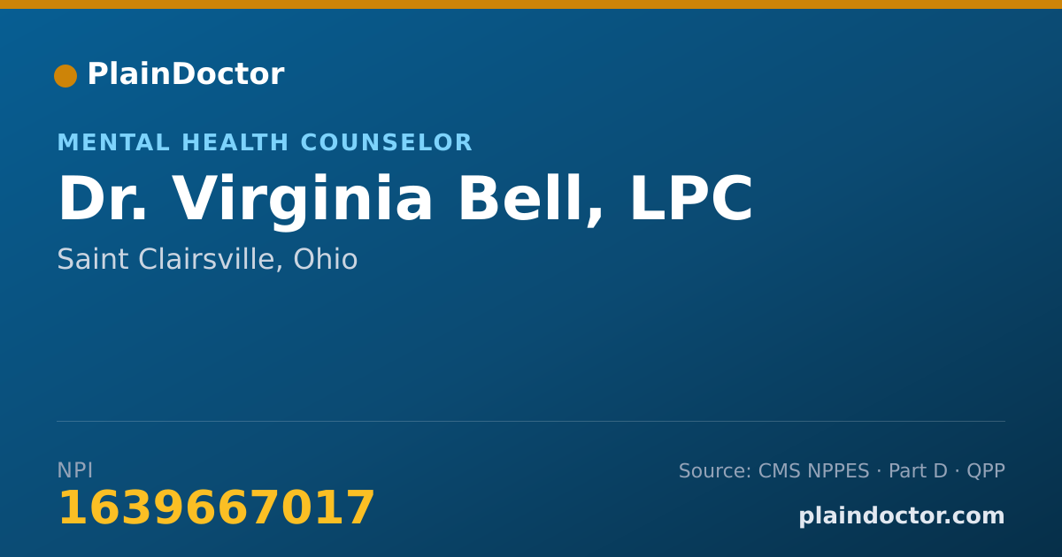 Shareable card for Virginia Bell, LPC - Mental Health Counselor, Saint Clairsville, OH