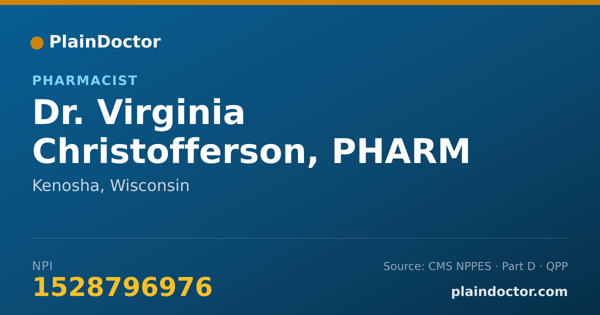 Shareable card for Virginia Christofferson, PHARM D - Pharmacist, Kenosha, WI