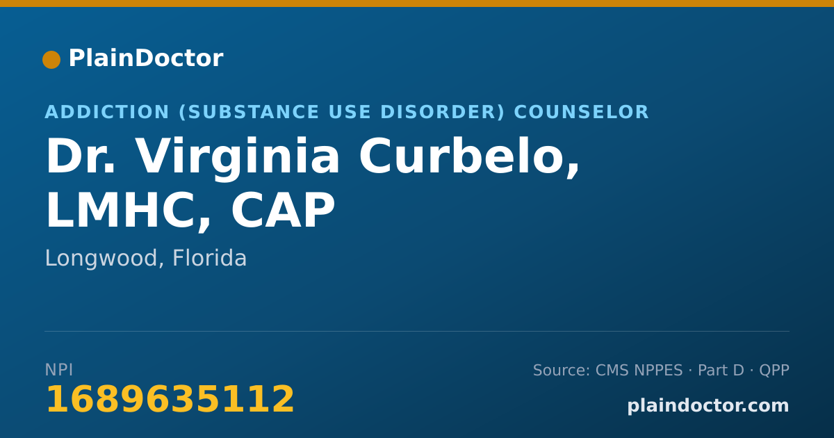 Shareable card for Virginia Curbelo, LMHC, CAP - Addiction (Substance Use Disorder) Counselor, Longwood, FL