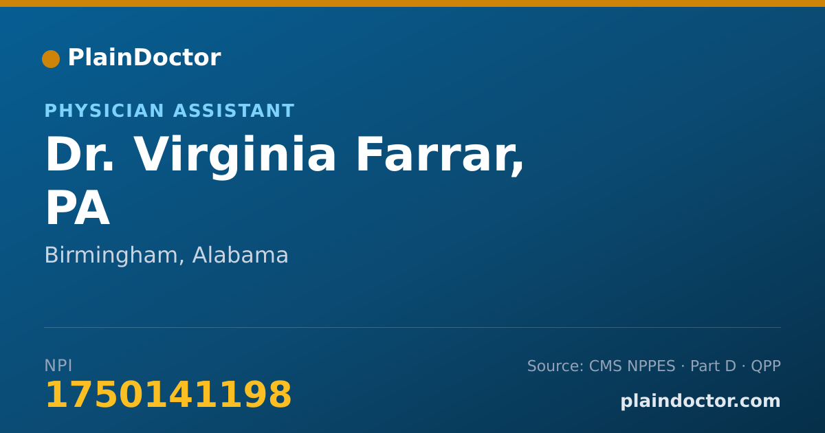 Shareable card for Virginia Farrar, PA - Physician Assistant, Birmingham, AL
