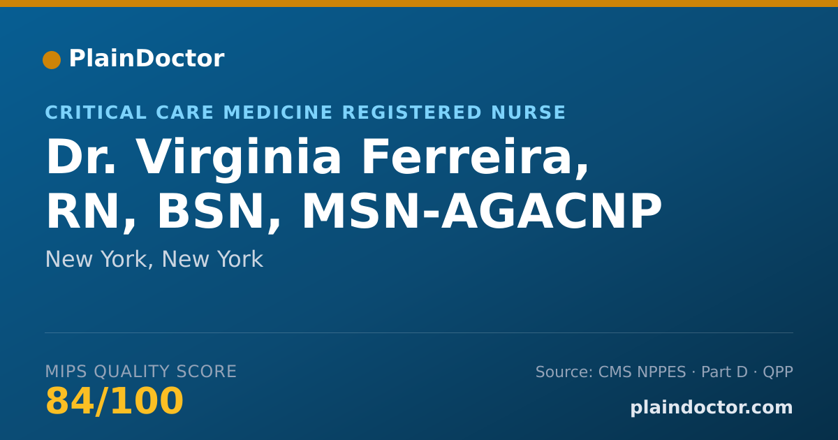 Shareable card for Virginia Ferreira, RN, BSN, MSN-AGACNP - Critical Care Medicine Registered Nurse, New York, NY