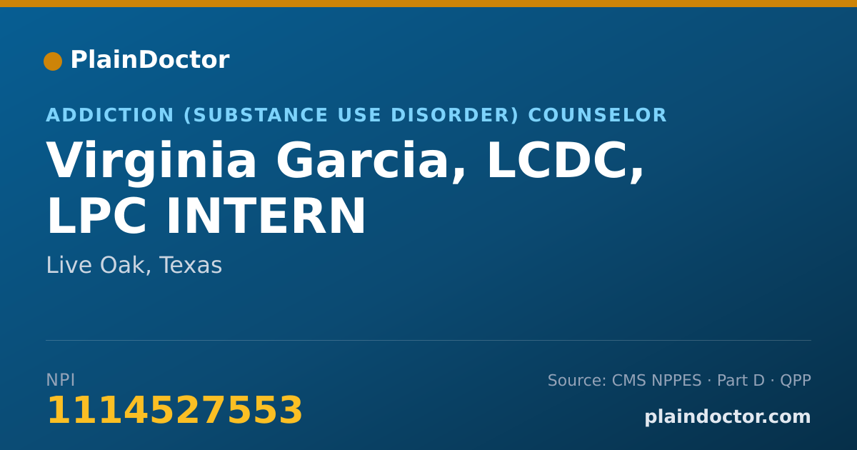 Shareable card for Virginia Garcia, LCDC, LPC INTERN - Addiction (Substance Use Disorder) Counselor, Live Oak, TX