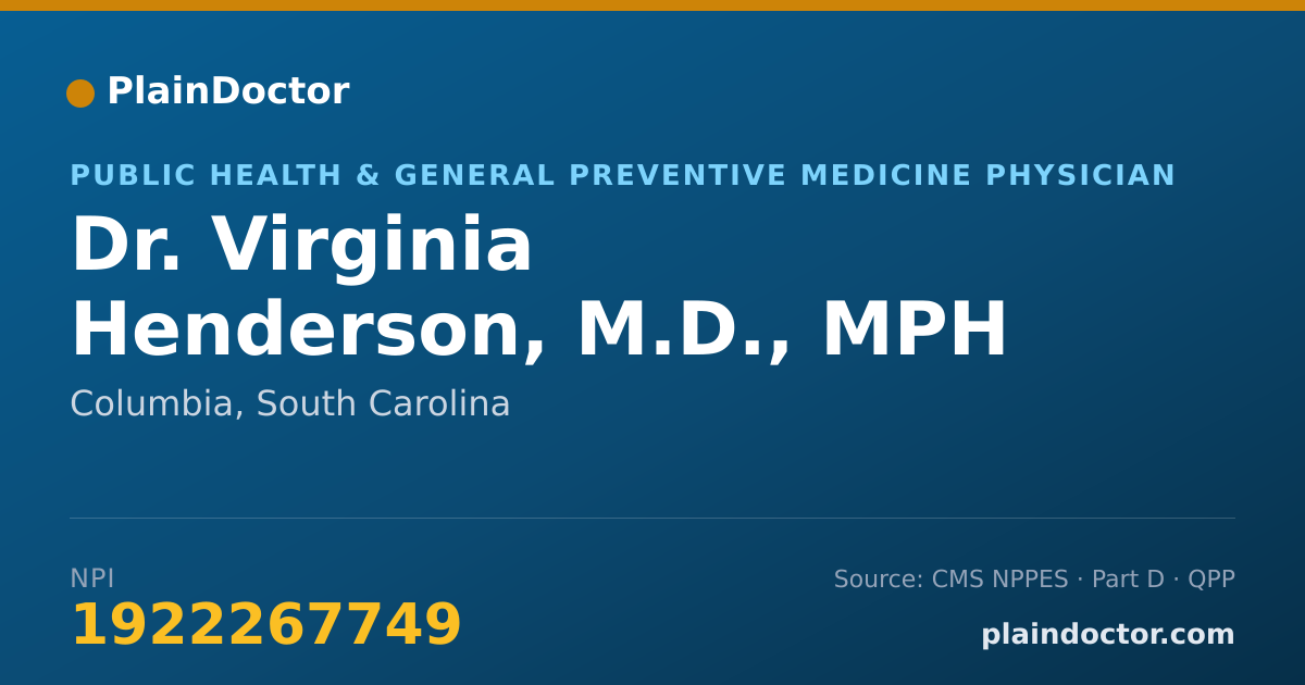 Shareable card for Virginia Henderson, M.D., MPH - Public Health & General Preventive Medicine Physician, Columbia, SC