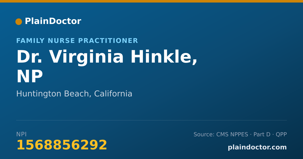 Shareable card for Virginia Hinkle, NP - Family Nurse Practitioner, Huntington Beach, CA