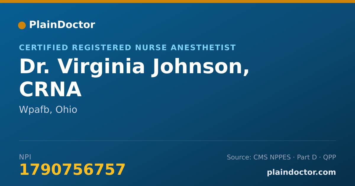 Shareable card for Virginia Johnson, CRNA - Certified Registered Nurse Anesthetist, Wpafb, OH