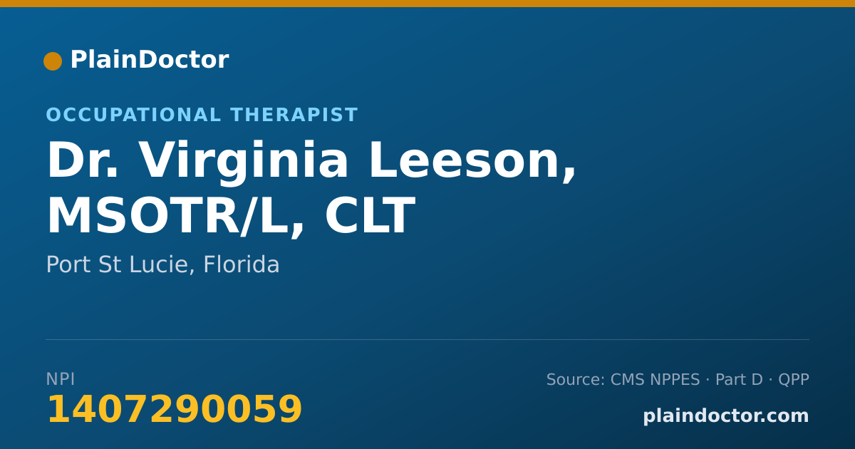 Shareable card for Virginia Leeson, MSOTR/L, CLT - Occupational Therapist, Port St Lucie, FL