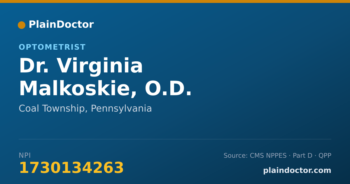 Shareable card for Virginia Malkoskie, O.D. - Optometrist, Coal Township, PA