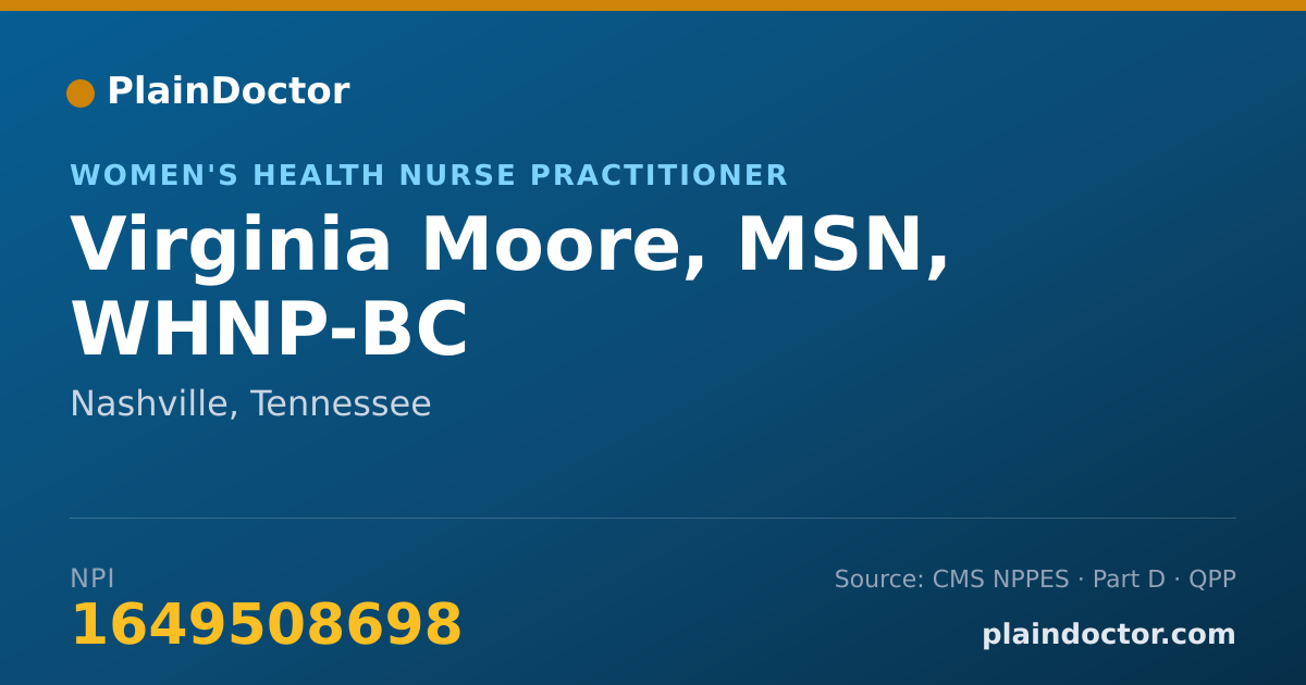Shareable card for Virginia Moore, MSN, WHNP-BC - Women's Health Nurse Practitioner, Nashville, TN