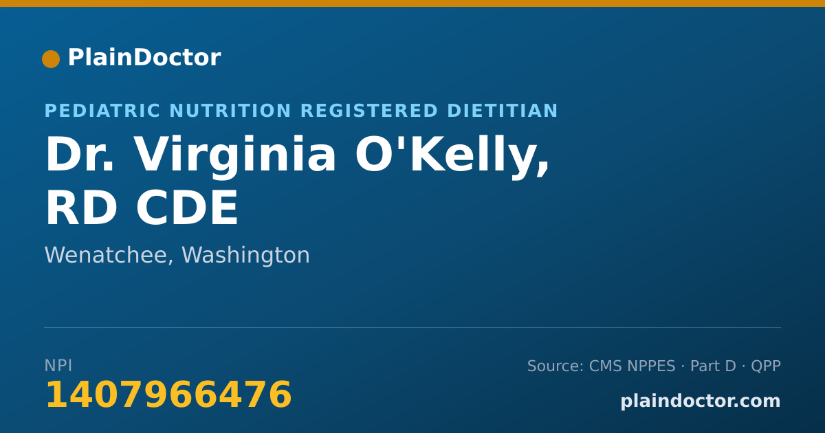 Shareable card for Virginia O'Kelly, RD CDE - Pediatric Nutrition Registered Dietitian, Wenatchee, WA