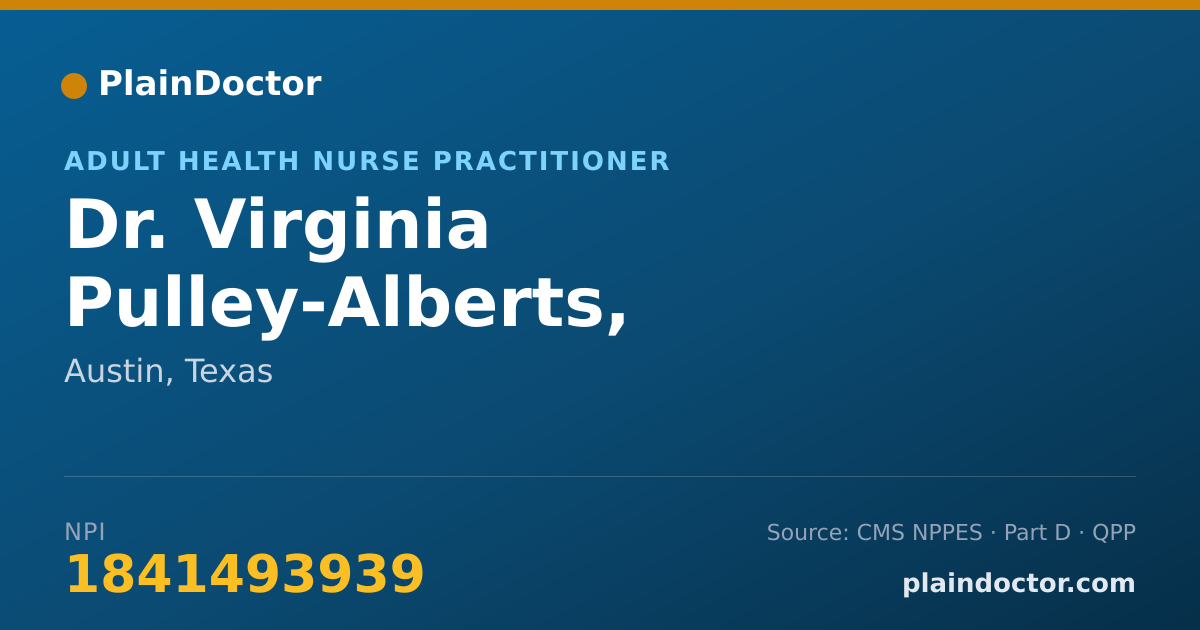 Shareable card for Virginia Pulley-Alberts, C.R.N.P. - Adult Health Nurse Practitioner, Austin, TX