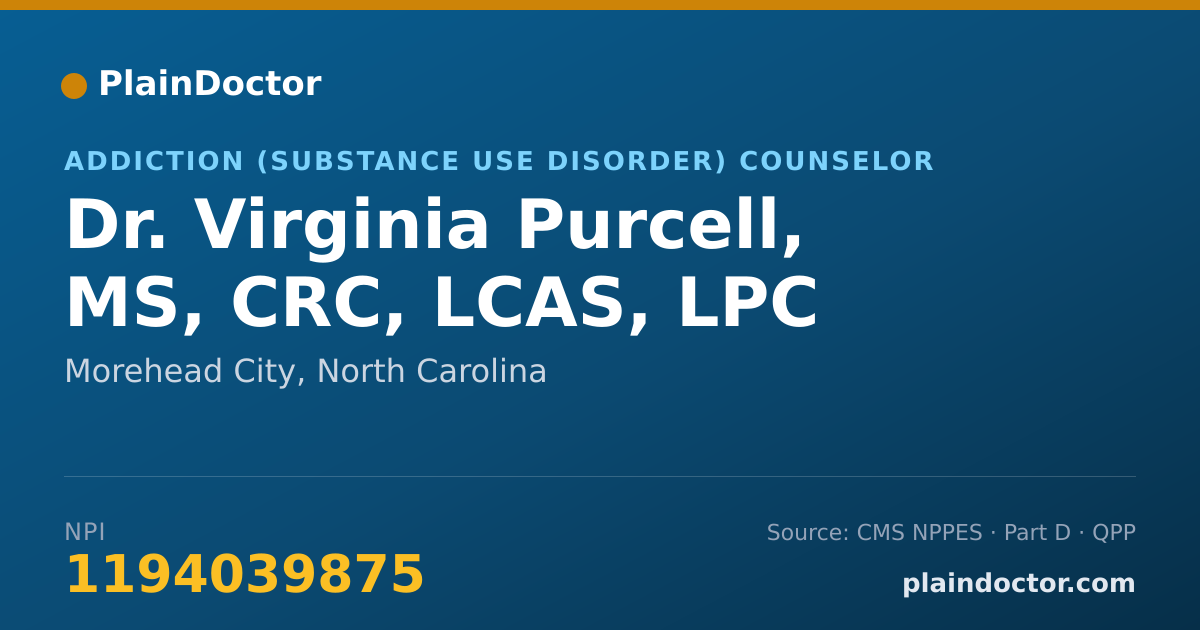 Shareable card for Virginia Purcell, MS, CRC, LCAS, LPC - Addiction (Substance Use Disorder) Counselor, Morehead City, NC
