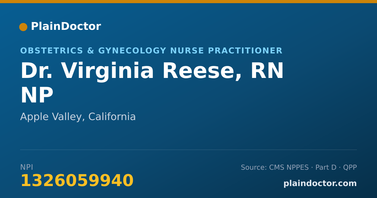 Shareable card for Virginia Reese, RN NP - Obstetrics & Gynecology Nurse Practitioner, Apple Valley, CA