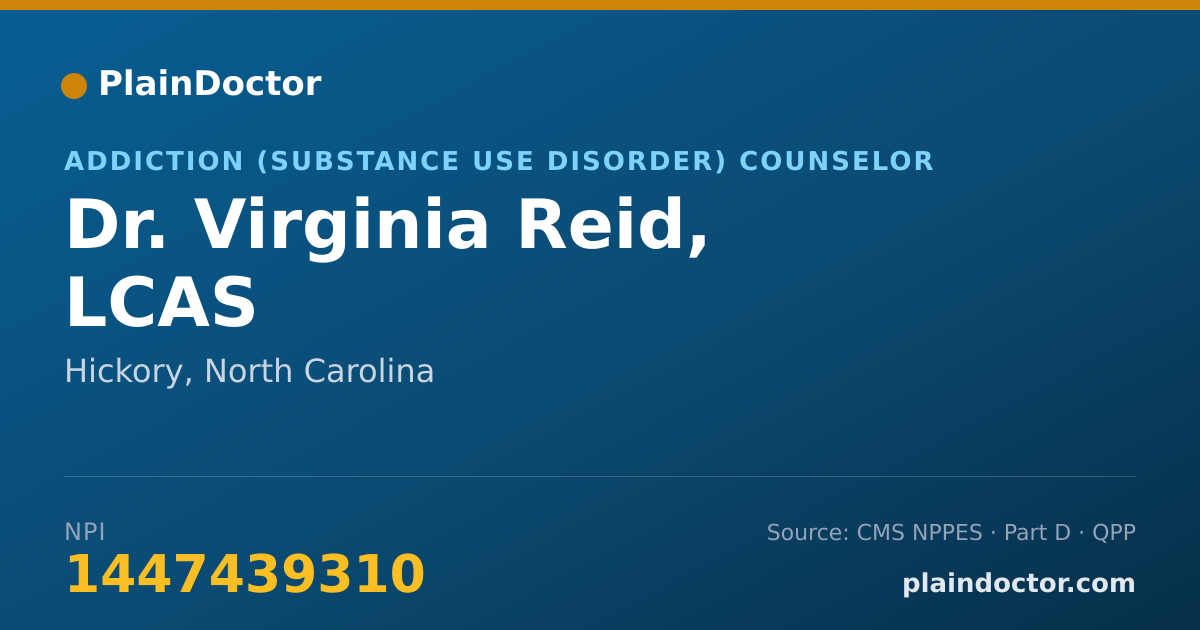 Shareable card for Virginia Reid, LCAS - Addiction (Substance Use Disorder) Counselor, Hickory, NC