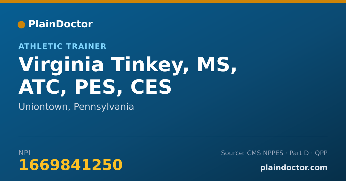 Shareable card for Virginia Tinkey, MS, ATC, PES, CES - Athletic Trainer, Uniontown, PA
