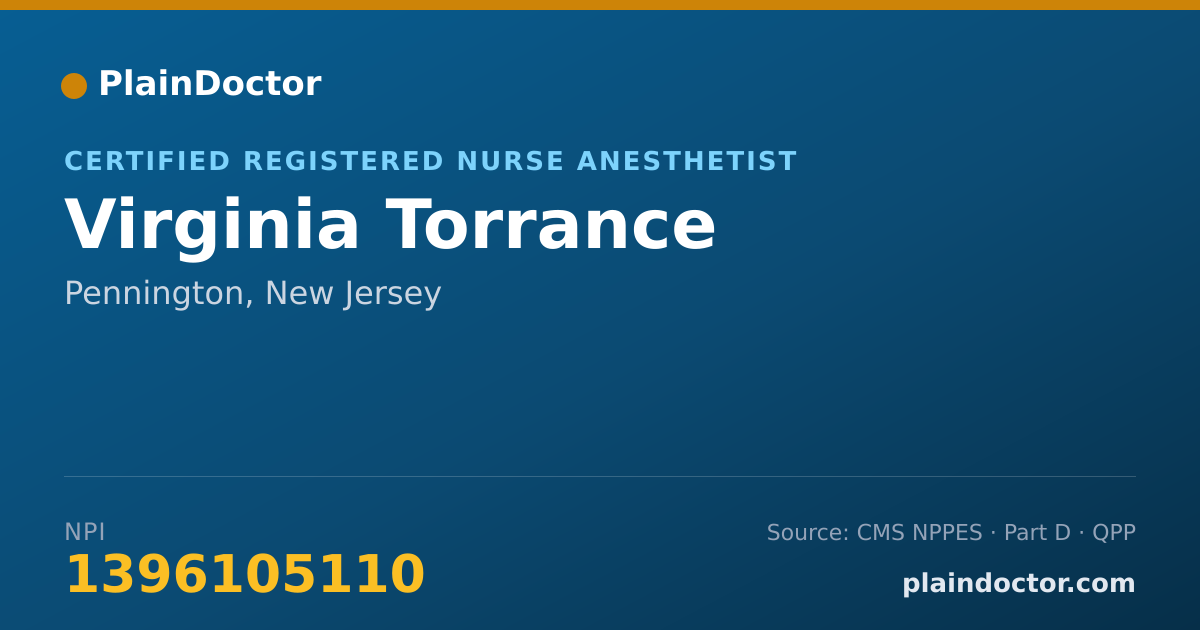 Shareable card for Virginia Torrance - Certified Registered Nurse Anesthetist, Pennington, NJ