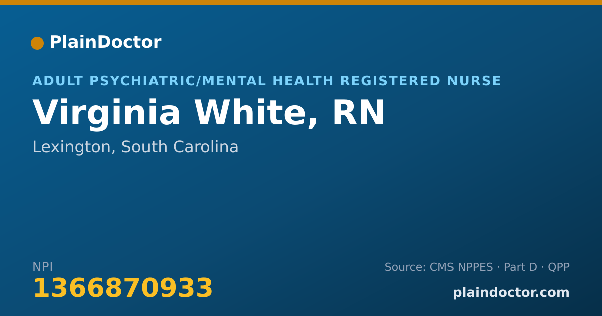 Shareable card for Virginia White, RN - Adult Psychiatric/Mental Health Registered Nurse, Lexington, SC