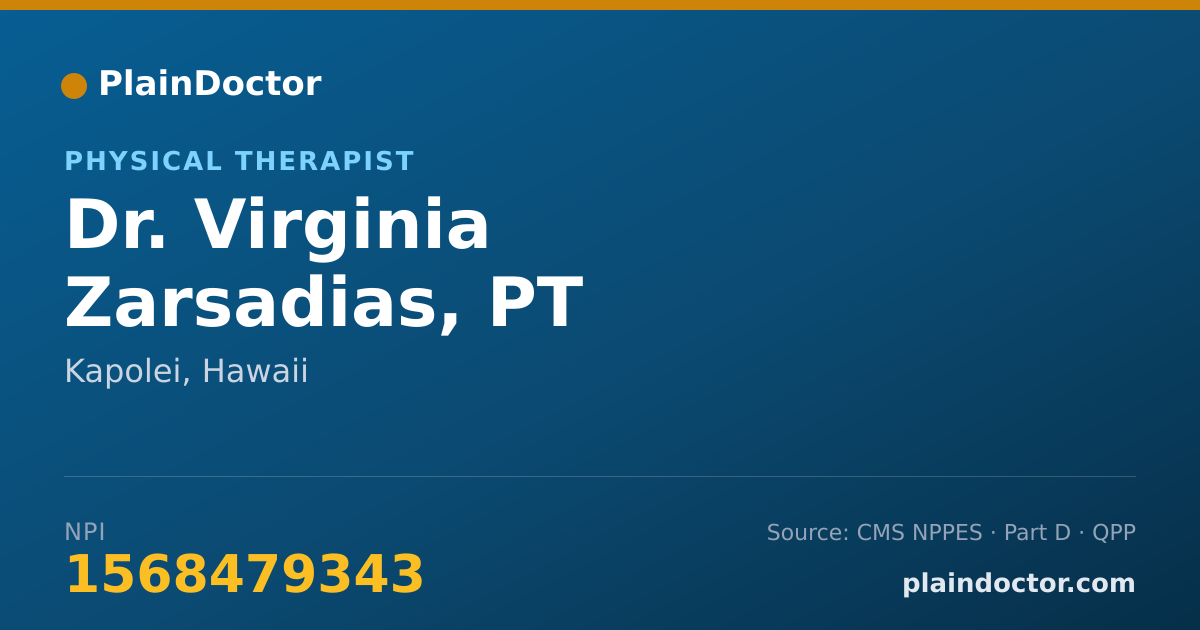 Shareable card for Virginia Zarsadias, PT - Physical Therapist, Kapolei, HI
