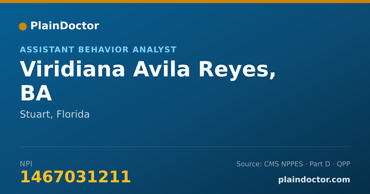 Shareable card for Viridiana Avila Reyes, BA - Assistant Behavior Analyst, Stuart, FL