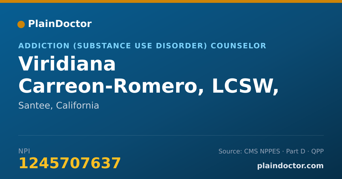Shareable card for Viridiana Carreon-Romero, LCSW, LAADC-CA - Addiction (Substance Use Disorder) Counselor, Santee, CA