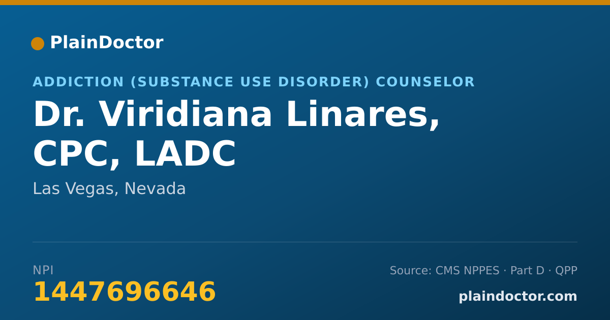 Shareable card for Viridiana Linares, CPC, LADC - Addiction (Substance Use Disorder) Counselor, Las Vegas, NV