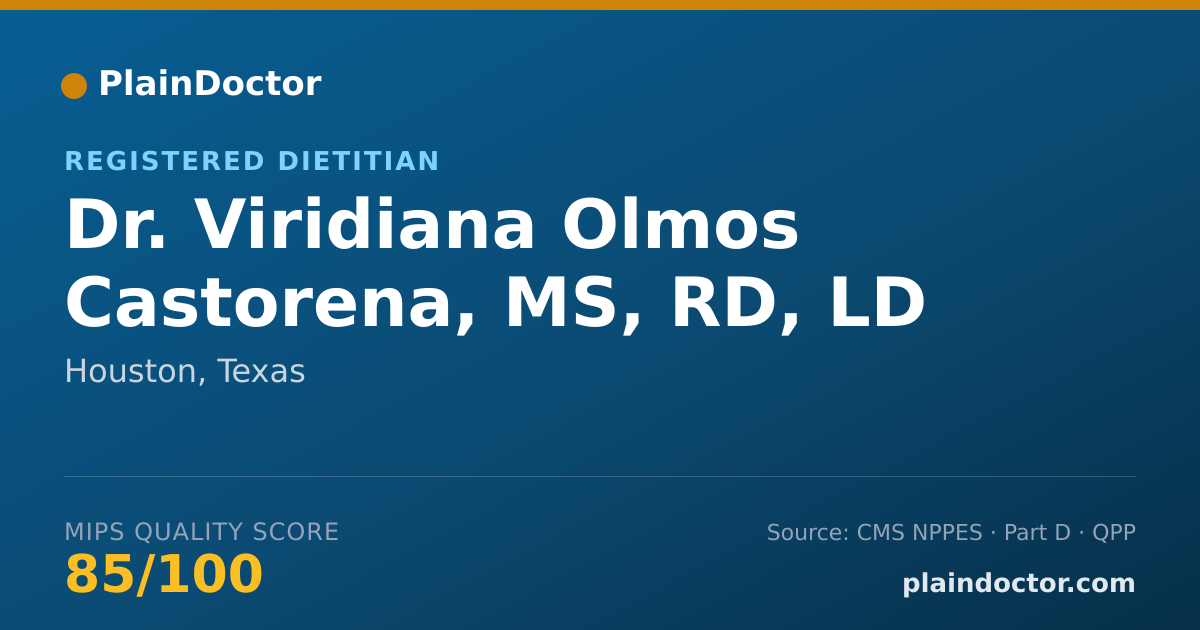 Shareable card for Viridiana Olmos Castorena, MS, RD, LD - Registered Dietitian, Houston, TX