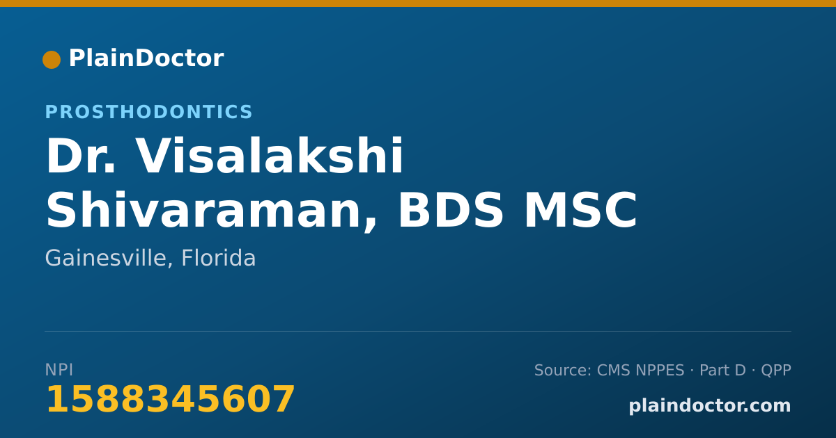Shareable card for Visalakshi Shivaraman, BDS MSC DIP PROS - Prosthodontics, Gainesville, FL