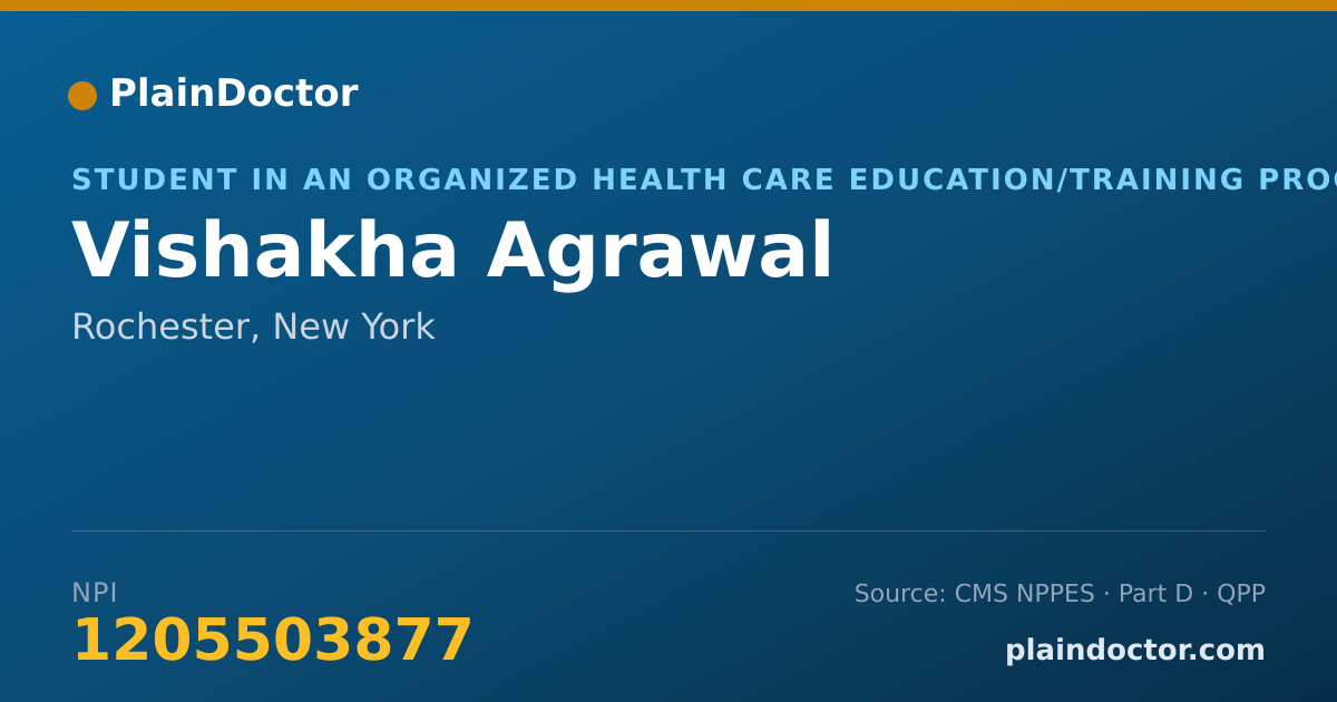 Shareable card for Vishakha Agrawal - Student in an Organized Health Care Education/Training Program, Rochester, NY