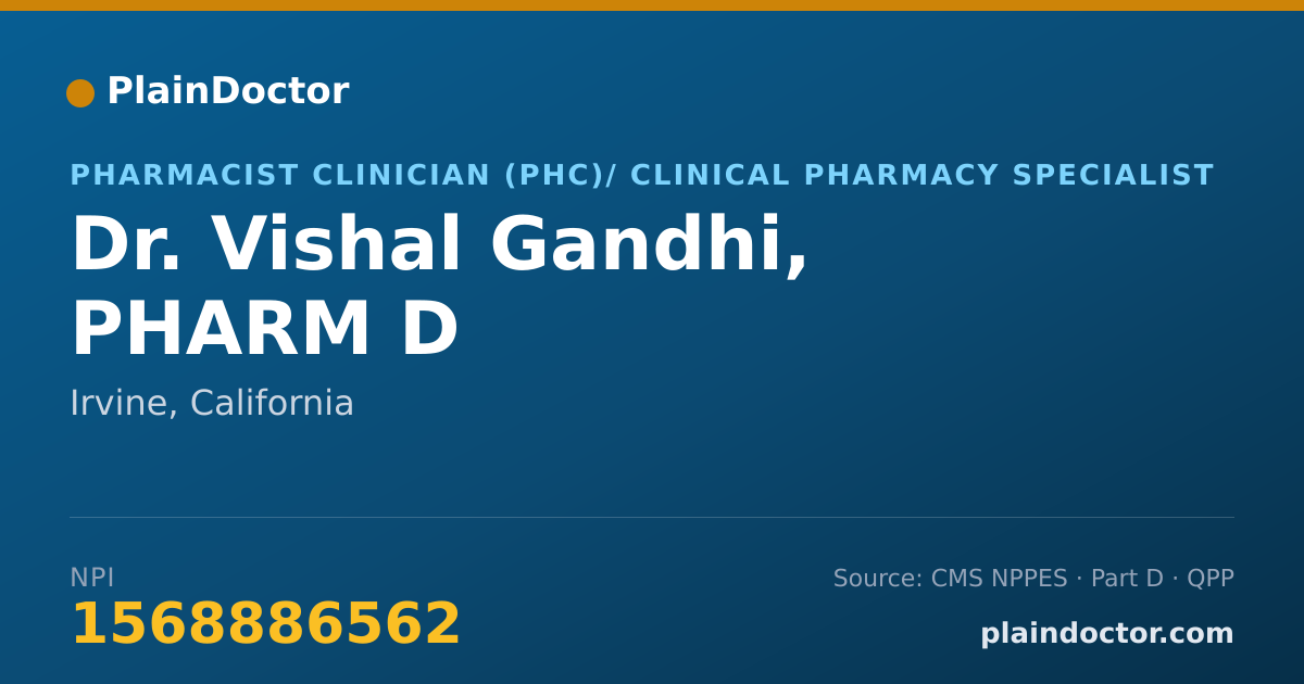 Shareable card for Vishal Gandhi, PHARM D - Pharmacist Clinician (PhC)/ Clinical Pharmacy Specialist, Irvine, CA