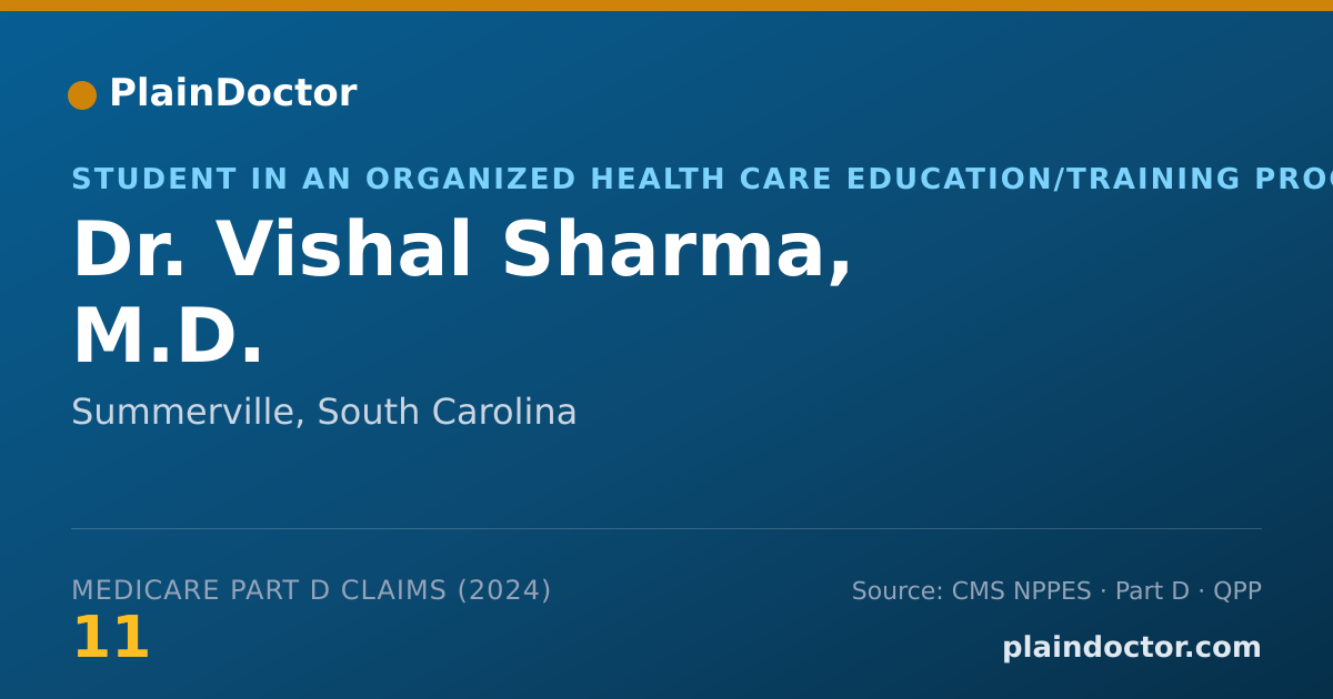 Shareable card for Vishal Sharma, M.D. - Student in an Organized Health Care Education/Training Program, Summerville, SC