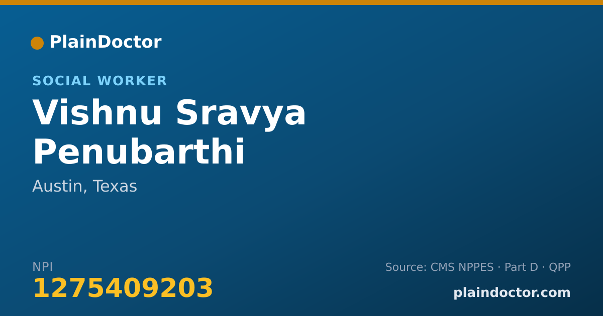 Shareable card for Vishnu Sravya Penubarthi - Social Worker, Austin, TX