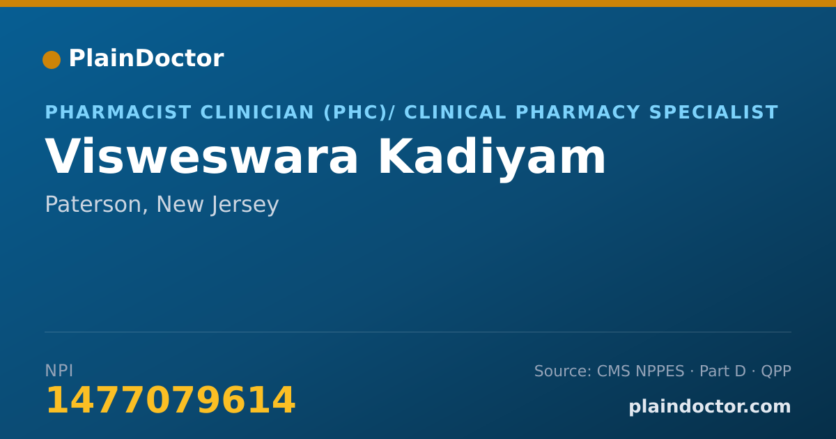 Shareable card for Visweswara Kadiyam - Pharmacist Clinician (PhC)/ Clinical Pharmacy Specialist, Paterson, NJ