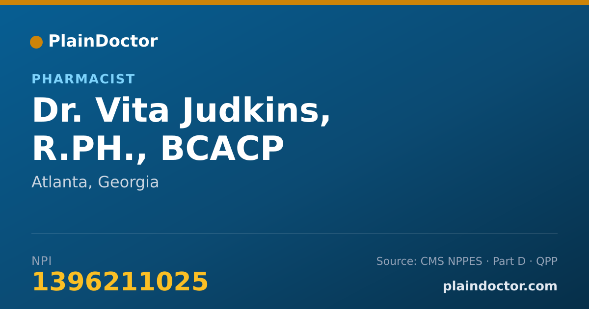 Shareable card for Vita Judkins, R.PH., BCACP - Pharmacist, Atlanta, GA