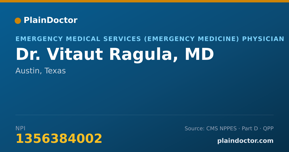 Shareable card for Vitaut Ragula, MD - Emergency Medical Services (Emergency Medicine) Physician, Austin, TX