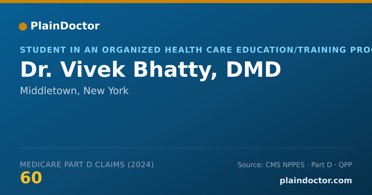 Shareable card for Vivek Bhatty, DMD - Student in an Organized Health Care Education/Training Program, Middletown, NY