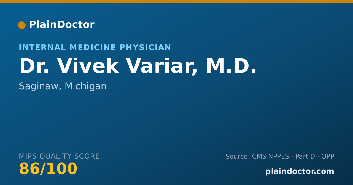 Shareable card for Vivek Variar, M.D. - Internal Medicine Physician, Saginaw, MI
