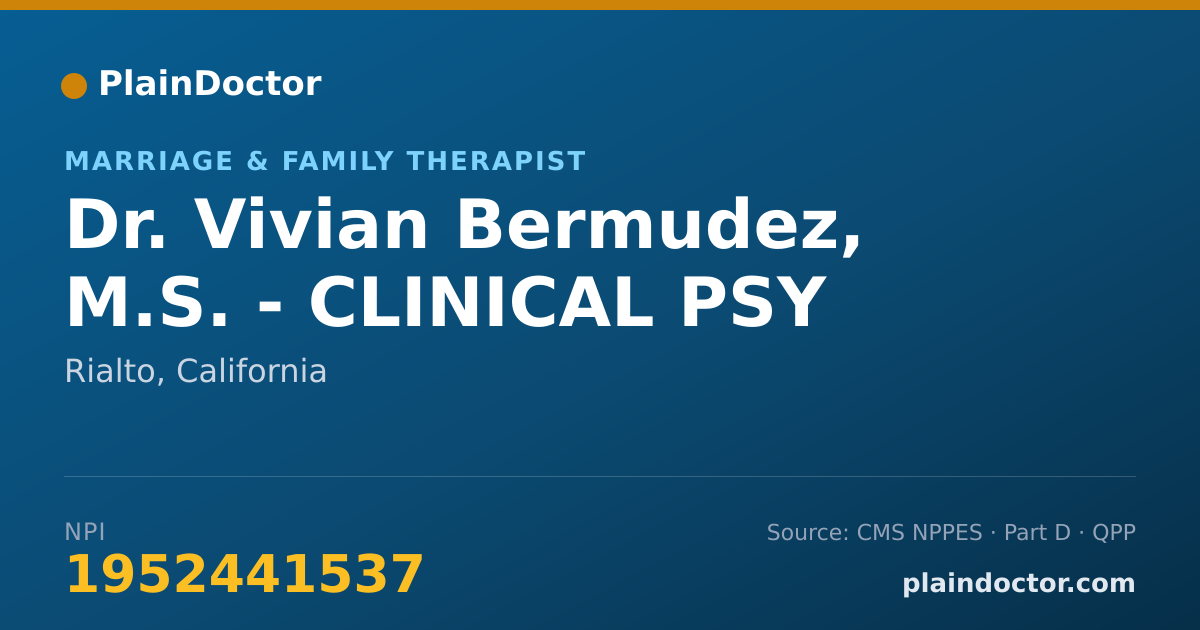 Shareable card for Vivian Bermudez, M.S. - CLINICAL PSY - Marriage & Family Therapist, Rialto, CA