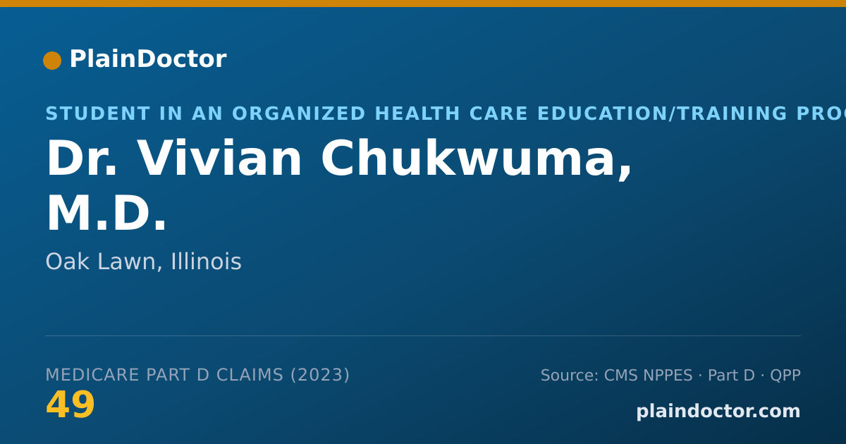 Shareable card for Vivian Chukwuma, M.D. - Student in an Organized Health Care Education/Training Program, Oak Lawn, IL