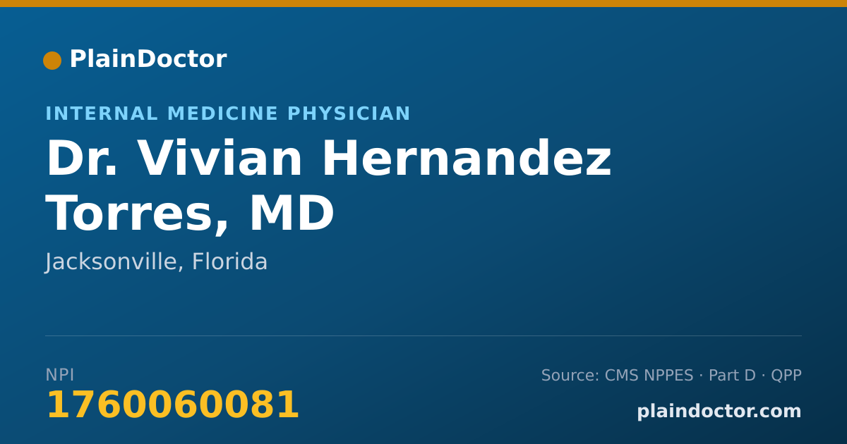 Shareable card for Vivian Hernandez Torres, MD - Internal Medicine Physician, Jacksonville, FL