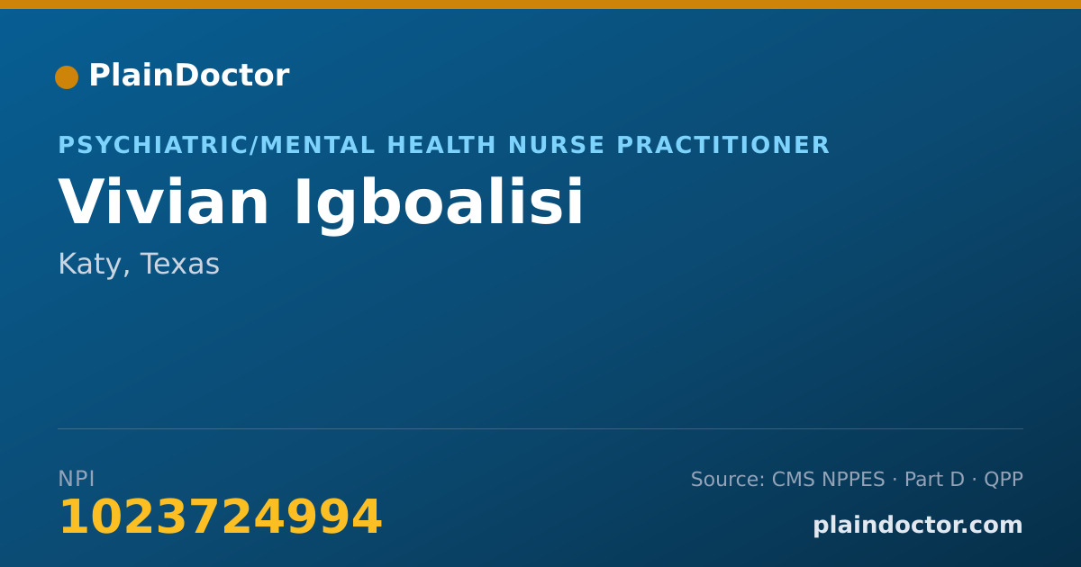 Shareable card for Vivian Igboalisi - Psychiatric/Mental Health Nurse Practitioner, Katy, TX