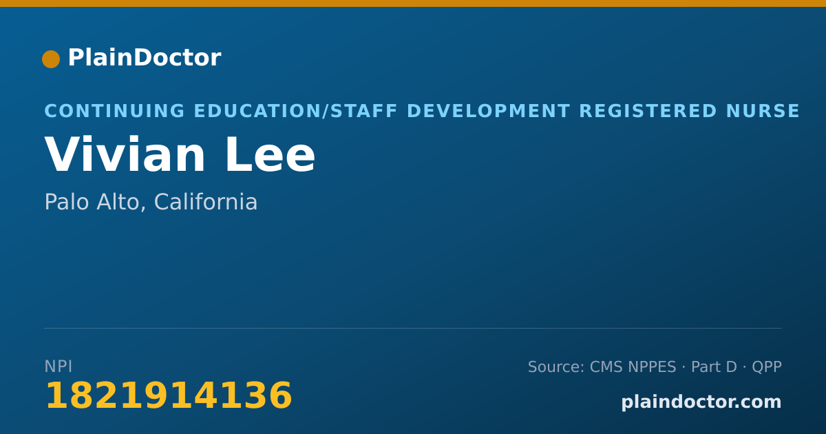 Shareable card for Vivian Lee - Continuing Education/Staff Development Registered Nurse, Palo Alto, CA