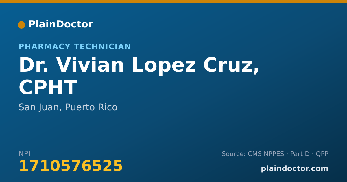 Shareable card for Vivian Lopez Cruz, CPHT - Pharmacy Technician, San Juan, PR