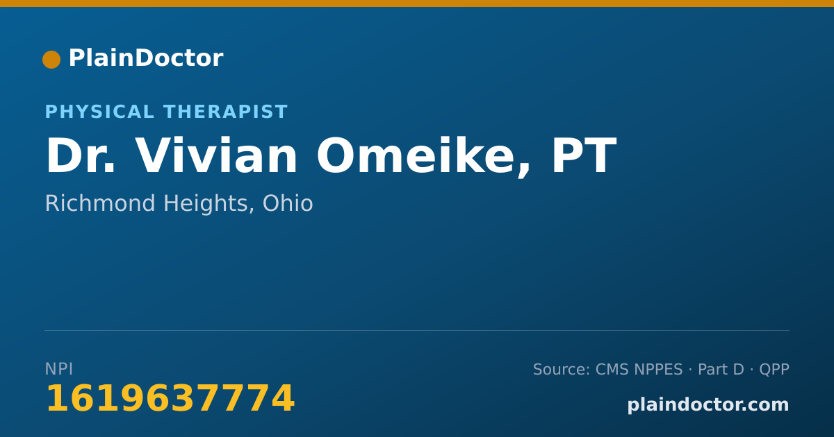 Shareable card for Vivian Omeike, PT - Physical Therapist, Richmond Heights, OH