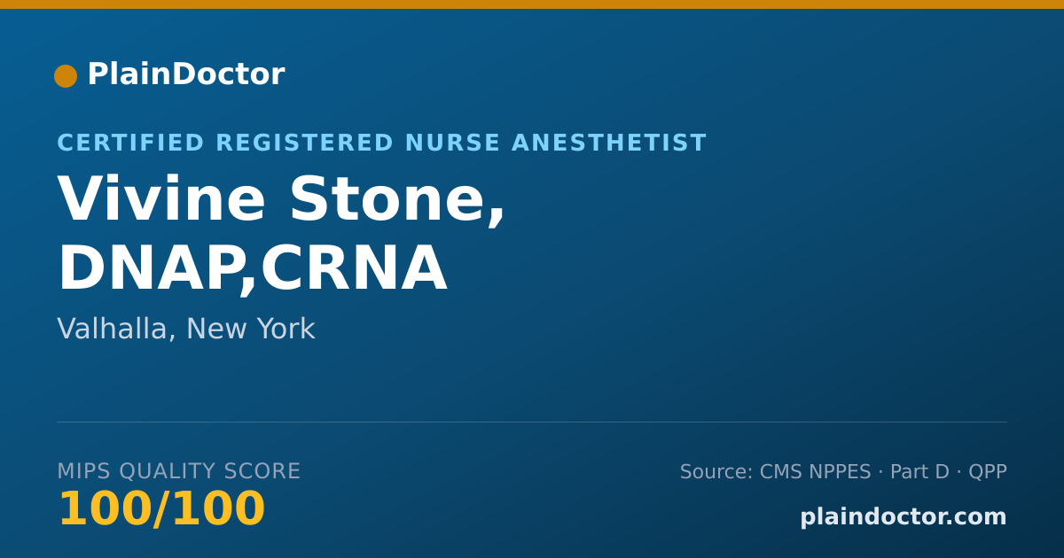 Shareable card for Vivine Stone, DNAP,CRNA - Certified Registered Nurse Anesthetist, Valhalla, NY
