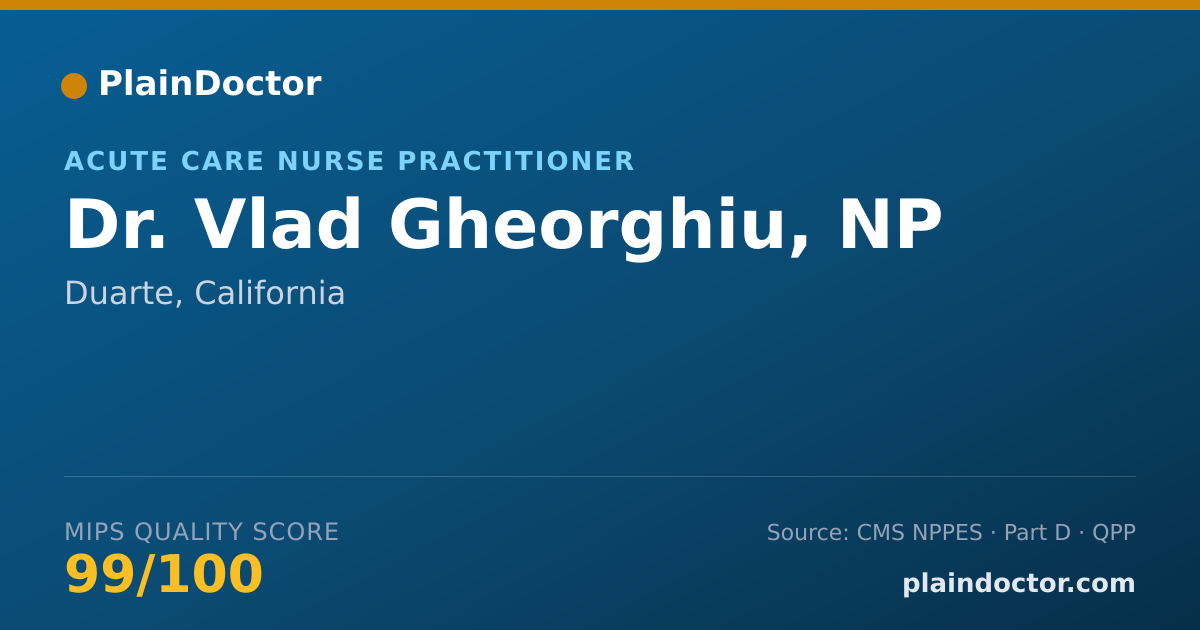 Shareable card for Vlad Gheorghiu, NP - Acute Care Nurse Practitioner, Duarte, CA