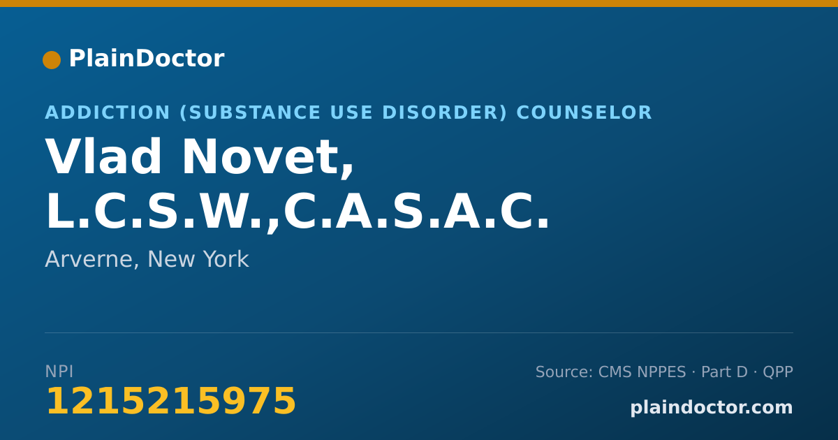 Shareable card for Vlad Novet, L.C.S.W.,C.A.S.A.C. - Addiction (Substance Use Disorder) Counselor, Arverne, NY